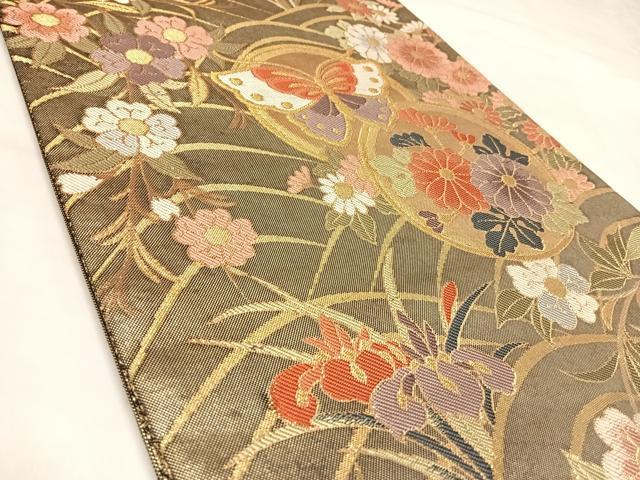平和屋着物◎佐賀錦　六通柄袋帯　花蝶丸文　金糸　正絹　逸品　AABL5786yx