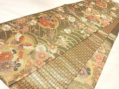 平和屋着物◎佐賀錦　六通柄袋帯　花蝶丸文　金糸　正絹　逸品　AABL5786yx