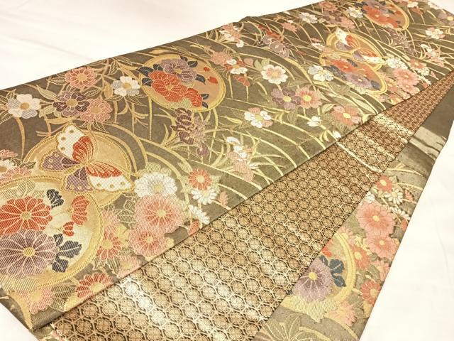 平和屋着物◎佐賀錦　六通柄袋帯　花蝶丸文　金糸　正絹　逸品　AABL5786yx