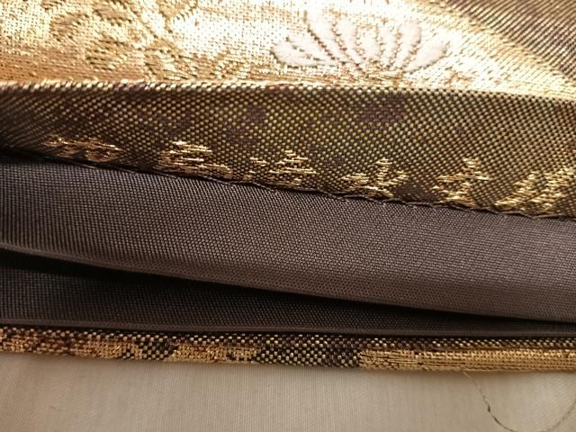 平和屋着物◎六通柄袋帯　唐織　花扇流水文様　金糸　引箔　正絹　逸品　AABL5787yx