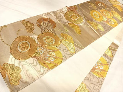 平和屋着物◎六通柄袋帯　鼓松文　金銀糸　正絹　逸品　AABL5791yx