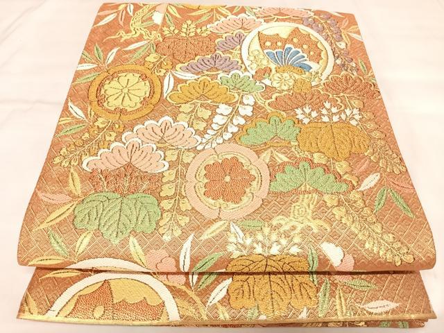 平和屋着物◎佐賀錦　六通柄袋帯　唐織　松　花蝶丸文　金糸　正絹　逸品　AABL5792yx