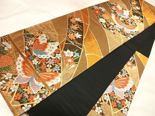 平和屋着物◎六通柄袋帯　唐織　花蝶文　金糸　正絹　逸品　AABL5795yx