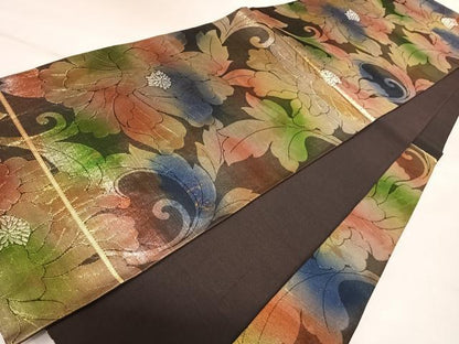 平和屋着物◎六通柄袋帯　舞花文　金銀糸　正絹　逸品　AABL5806yx