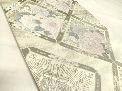 平和屋着物◎六通柄袋帯　唐織　花菱文　プラチナ箔　やまとオリジナル　正絹　逸品　AABL5807yx