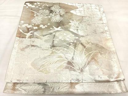 平和屋着物◎西陣　六通柄袋帯　流水花鳥文　金銀糸　正絹　逸品　AABL5809yx