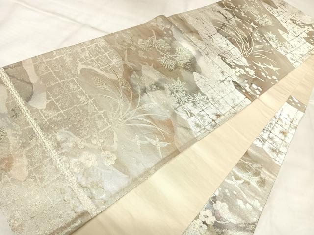 平和屋着物◎西陣　六通柄袋帯　流水花鳥文　金銀糸　正絹　逸品　AABL5809yx
