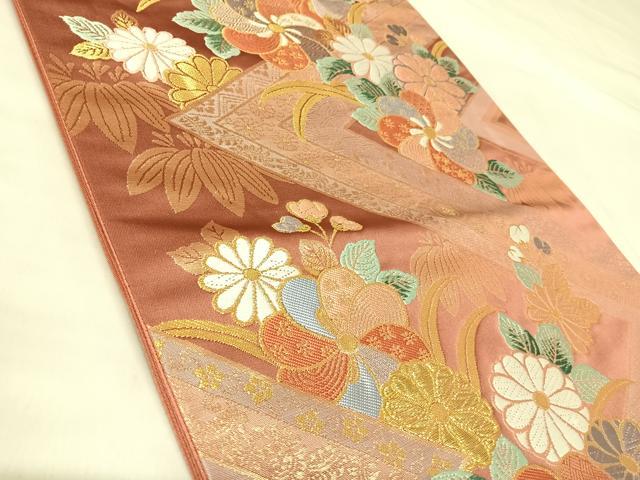 平和屋着物◎六通柄袋帯　唐織　舞花文　金糸　正絹　逸品　AABL5811yx