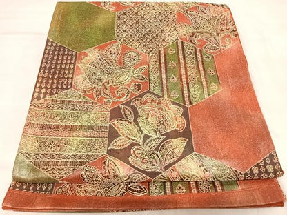 平和屋着物◎六通柄袋帯　亀甲花文　正絹　逸品　AABL5813yx