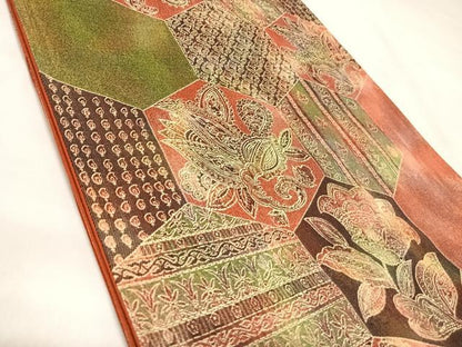 平和屋着物◎六通柄袋帯　亀甲花文　正絹　逸品　AABL5813yx