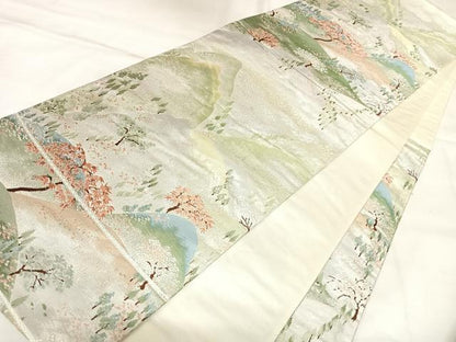 平和屋着物◎六通柄袋帯　唐織　静な里　銀糸　正絹　逸品　AABL5815yx