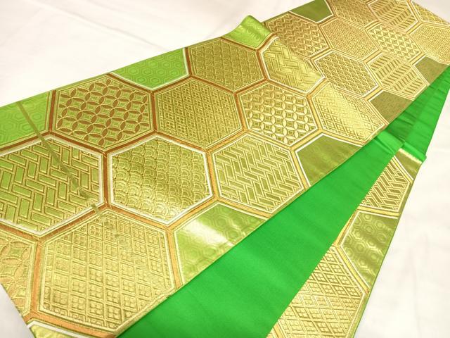 平和屋着物◎六通柄袋帯　唐織　亀甲文様　金糸　正絹　逸品　AABL5817yx