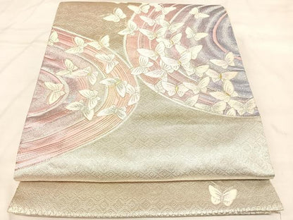 平和屋着物◎六通柄袋帯　唐織　流水舞蝶文　金銀糸　正絹　逸品　AABL5819yx