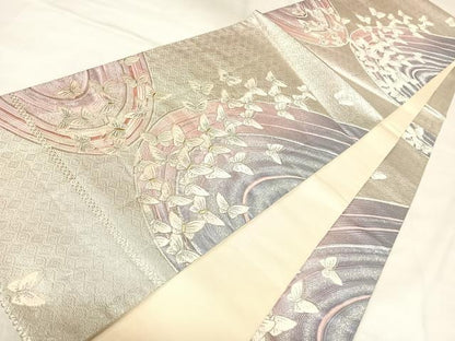 平和屋着物◎六通柄袋帯　唐織　流水舞蝶文　金銀糸　正絹　逸品　AABL5819yx