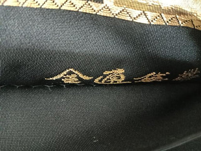 平和屋着物◎全通柄袋帯　唐織　笹竹花鳥文　黒地　金銀糸　正絹　逸品　AABL5820yx