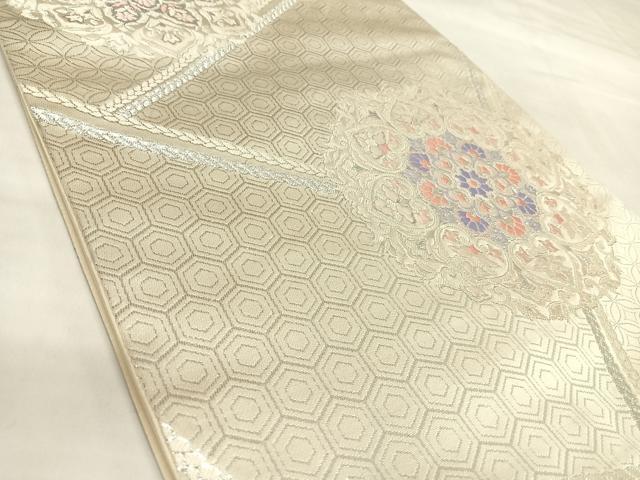 平和屋着物◎六通柄袋帯　唐織　正倉院花文　銀糸　正絹　逸品　AABL5831yx