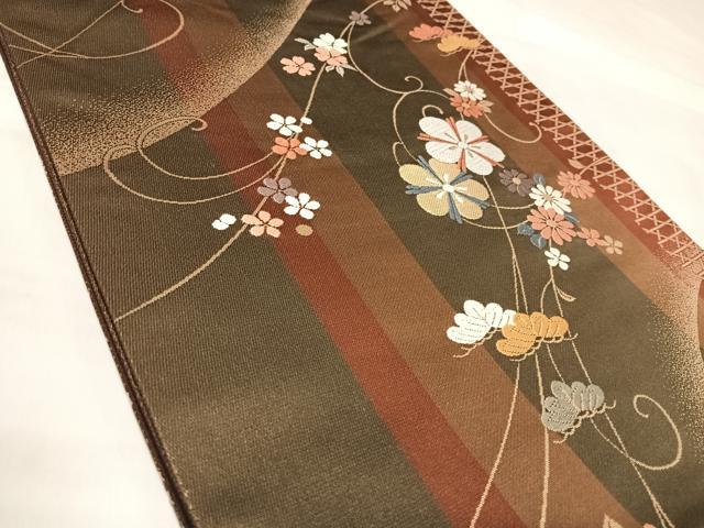 平和屋着物◎六通柄袋帯　唐織　花唐草文　松　金糸　正絹　逸品　AABL5835yx