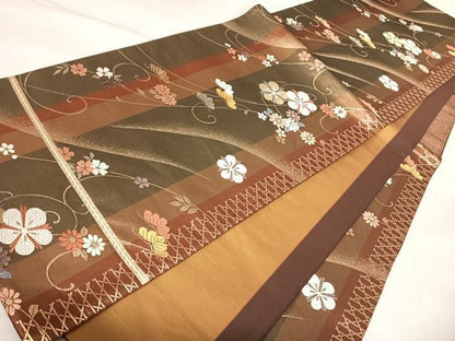 平和屋着物◎六通柄袋帯　唐織　花唐草文　松　金糸　正絹　逸品　AABL5835yx