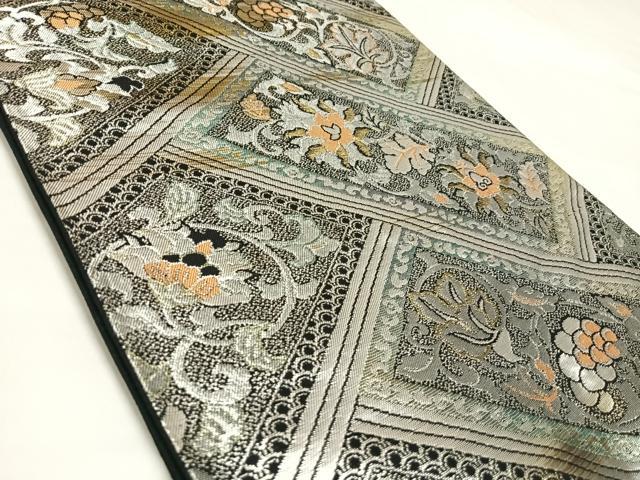 平和屋着物◎六通柄袋帯　更紗葡萄花草文　金銀糸　正絹　逸品　AABL5836yx