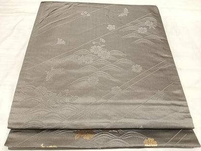 平和屋着物◎両面　全通柄袋帯　唐織　花蝶丸文　金銀糸　正絹　逸品　AABL5839yx