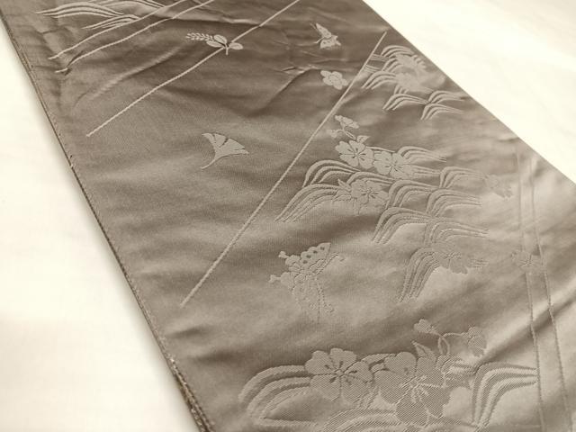 平和屋着物◎両面　全通柄袋帯　唐織　花蝶丸文　金銀糸　正絹　逸品　AABL5839yx