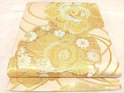 平和屋着物◎六通柄袋帯　唐織　鳳凰花鼓文　金銀糸　正絹　逸品　AABL5840yx