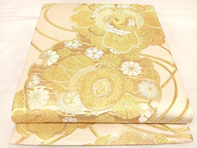 平和屋着物◎六通柄袋帯　唐織　鳳凰花鼓文　金銀糸　正絹　逸品　AABL5840yx