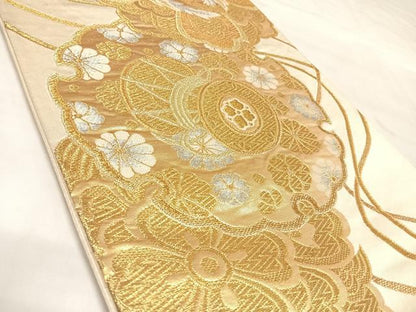 平和屋着物◎六通柄袋帯　唐織　鳳凰花鼓文　金銀糸　正絹　逸品　AABL5840yx