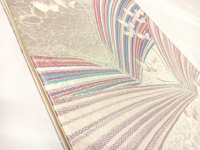 平和屋着物◎六通柄袋帯　唐織　舞蝶文　銀糸　正絹　逸品　AABL5841yx