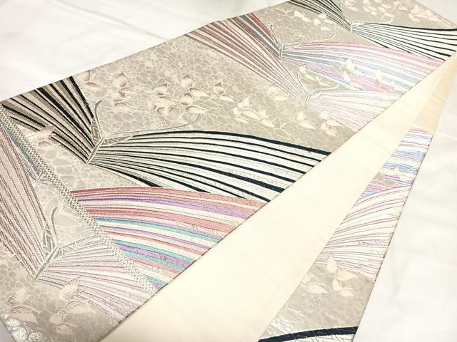 平和屋着物◎六通柄袋帯　唐織　舞蝶文　銀糸　正絹　逸品　AABL5841yx