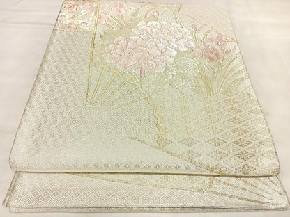 平和屋着物◎佐賀錦　太鼓柄袋帯　扇面草花文　金銀糸　正絹　逸品　AABL5846yx