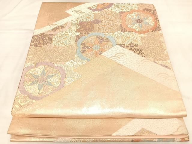 平和屋着物◎六通柄袋帯　唐織　蜀江花文　金糸　正絹　逸品　AABL5847yx