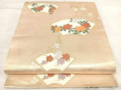 平和屋着物◎西陣　六通柄袋帯　唐織　地紙草花文　金糸　正絹　逸品　AABL5849yx