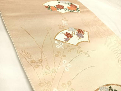 平和屋着物◎西陣　六通柄袋帯　唐織　地紙草花文　金糸　正絹　逸品　AABL5849yx