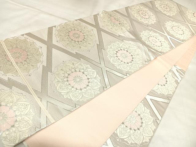 平和屋着物◎六通柄袋帯　唐織　松皮菱正倉院花文　銀糸　正絹　逸品　AABL5851yx