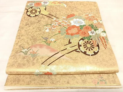 平和屋着物◎西陣　六通柄袋帯　唐織　花車文　金糸　引箔　正絹　逸品　AABL5852yx