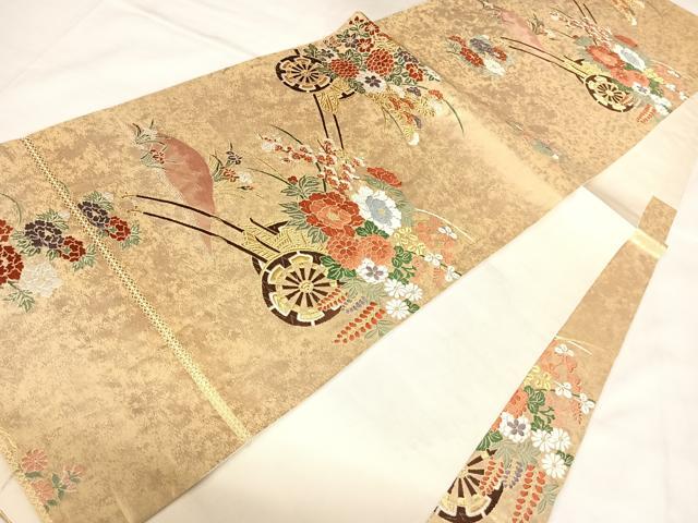 平和屋着物◎西陣　六通柄袋帯　唐織　花車文　金糸　引箔　正絹　逸品　AABL5852yx