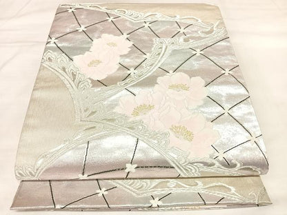 平和屋着物◎六通柄袋帯　地紙花文　銀彩錦　金銀糸　やまと誂製　正絹　逸品　AABL5854yx