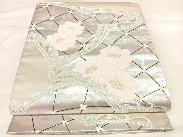 平和屋着物◎六通柄袋帯　地紙花文　銀彩錦　金銀糸　やまと誂製　正絹　逸品　AABL5854yx