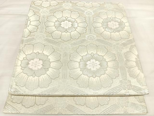 平和屋着物◎六通柄袋帯　唐織　亀甲花文　銀糸　正絹　逸品　AABL5855yx