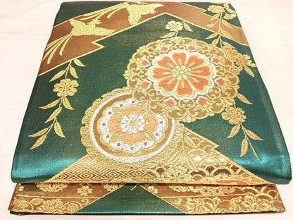平和屋着物◎六通柄袋帯　唐織　正倉院花文　鳳凰　金銀糸　正絹　逸品　AABL5857yx