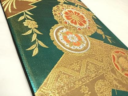 平和屋着物◎六通柄袋帯　唐織　正倉院花文　鳳凰　金銀糸　正絹　逸品　AABL5857yx