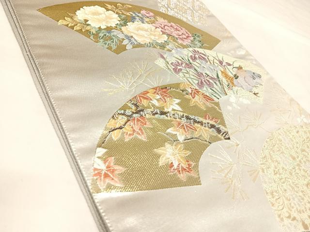 平和屋着物◎六通柄袋帯　唐織　粋花鳥扇面文　金銀糸　正絹　逸品　AABL5858yx