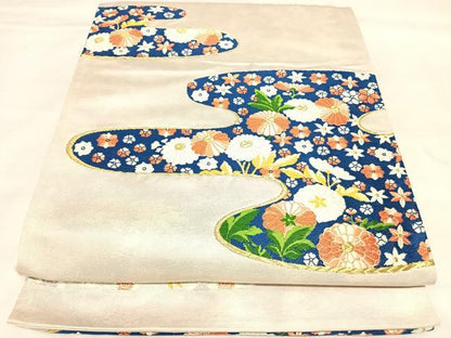 平和屋着物◎太鼓柄袋帯　唐織　エ霞花文　引箔　正絹　逸品　AABL5863yx