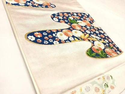 平和屋着物◎太鼓柄袋帯　唐織　エ霞花文　引箔　正絹　逸品　AABL5863yx