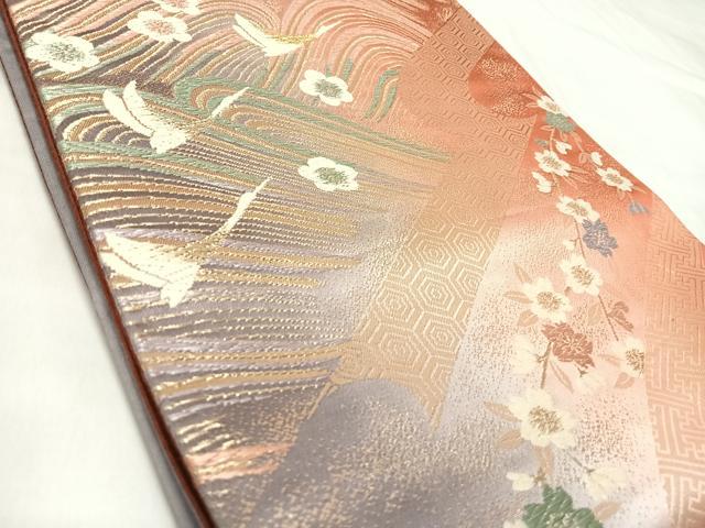 平和屋着物◎六通柄袋帯　唐織　立波飛鶴花文　金糸　正絹　逸品　AABL5865yx
