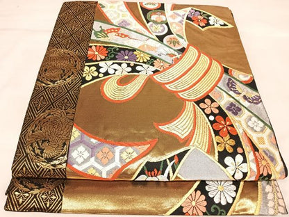 平和屋着物◎六通柄袋帯　唐織　束ね熨斗花蝶文　金銀糸　正絹　逸品　AABL5866yx