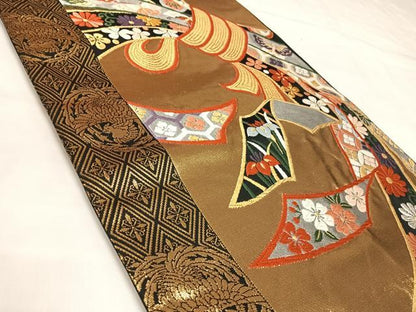 平和屋着物◎六通柄袋帯　唐織　束ね熨斗花蝶文　金銀糸　正絹　逸品　AABL5866yx