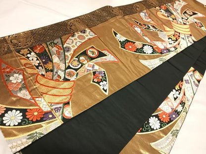 平和屋着物◎六通柄袋帯　唐織　束ね熨斗花蝶文　金銀糸　正絹　逸品　AABL5866yx