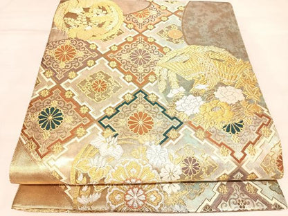 平和屋着物◎六通柄袋帯　唐織　鳳凰花文　金銀糸　引箔　正絹　逸品　AABL5867yx